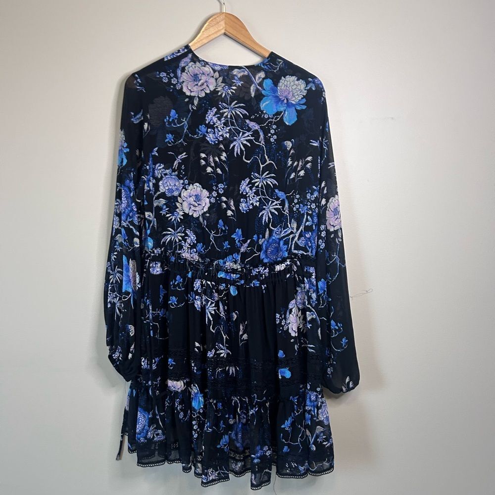Free People Black Cherry Blossom Chiffon Cottagecore Mini Dress Size Small - Picture 7 of 8